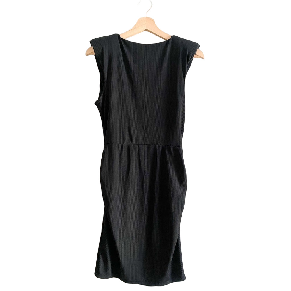 Topshop | Ruched Shoulder Pad Black Sleeveless Dress | Size 8 - Picture 4 of 11